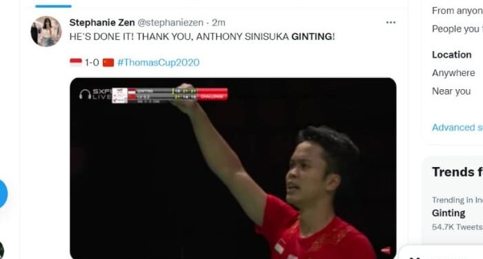 Ginting Hempaskan Wakil China di Final Thomas Cup 2020 Trending di Twitter