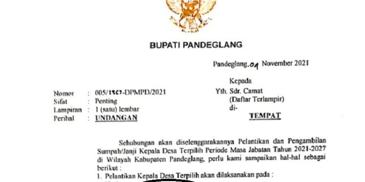 Pelantikan Kades Terpilih di Pandeglang Digelar Senin 8 November, Ini Aturan Pakaian yang Harus Dikenakan