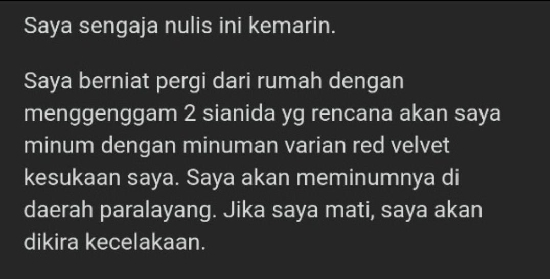 Sebelum Bunuh Diri, Novia Widyasari Sempat Mengajukan Pertanyaan ‘Ekstrem’ ini di Quora 4 Sebelum Bunuh Diri, Novia Widyasari Sempat Mengajukan Pertanyaan ‘Ekstrem’ ini di Quora