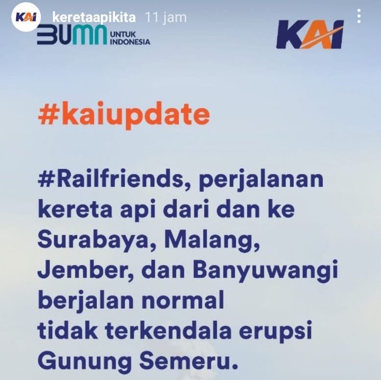 Gunung Semeru Meletus, Bagaimana Layanan Kereta Api Surabaya, Malang, Jember, dan Banyuwangi? Ini Kata PT KAI
