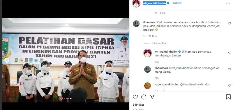 Seru! Gubernur Banten dan Pengguna Instagram 'Debat' Soal Upah, Begini Perdebatannya