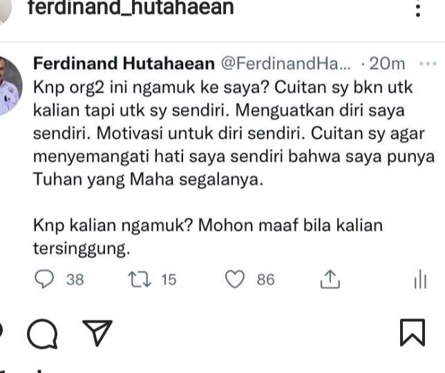 Ferdinand Hutahaean Diserang Warganet Pasca Tulis Allahmu Lemah di Akun Twitternya