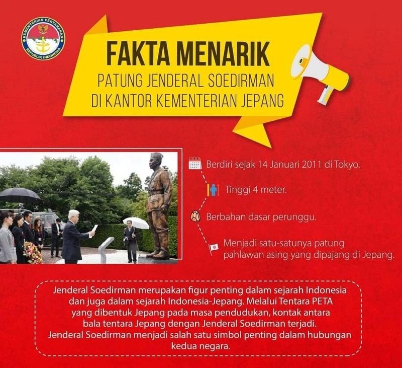 Sejarah Patung Jendral Soedirman Satu-Satunya Pahlawan Asing yang di Pajang di Kementerian Pertahanan Jepang 3 Sejarah Patung Jendral Soedirman Satu-Satunya Pahlawan Asing yang di Pajang di Kementerian Pertahanan Jepang