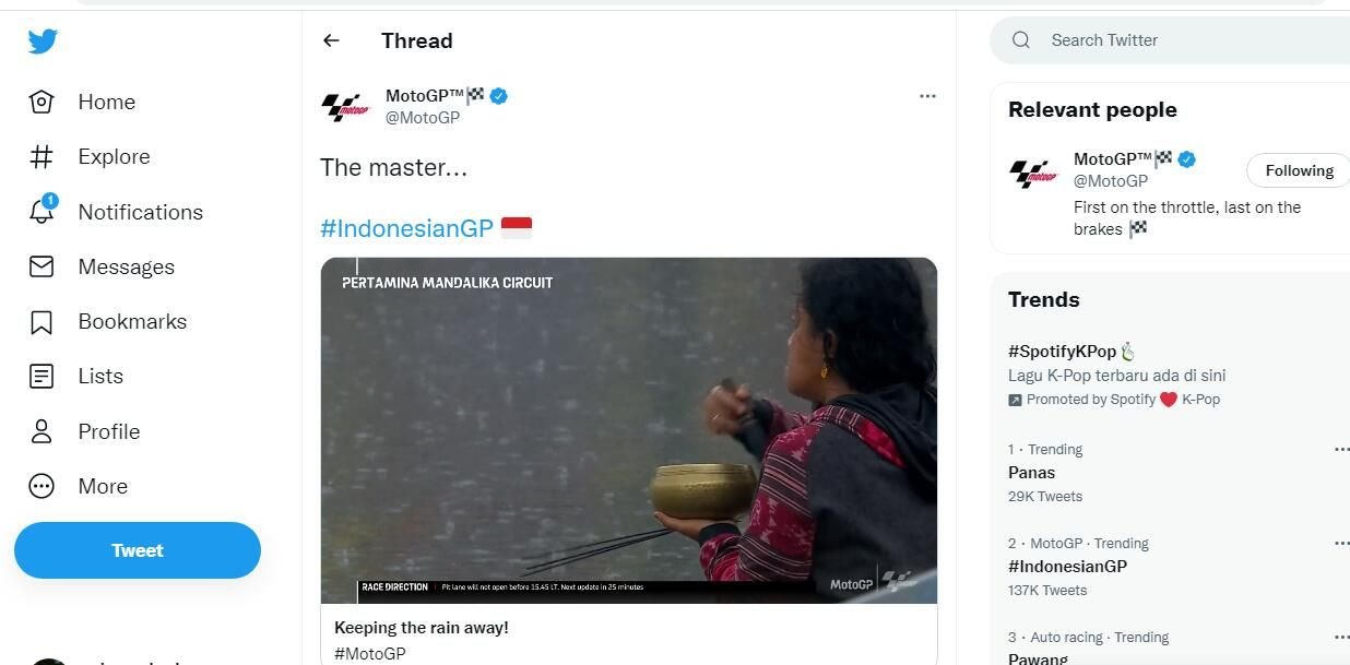 Official Moto GP Sebut Pawang Hujan Sirkuit Mandalika The Master