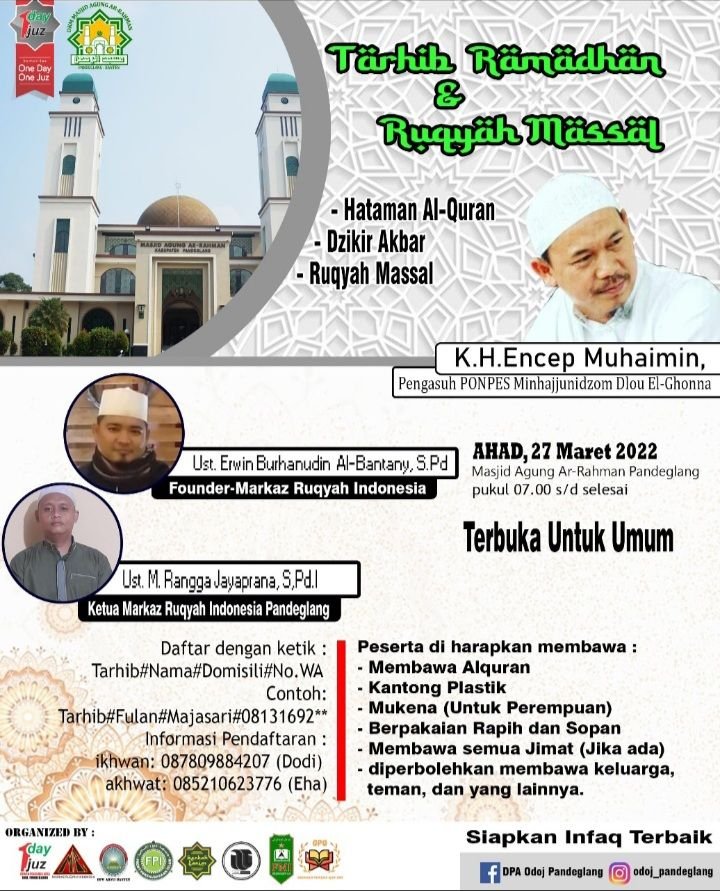 Hadirilah, Tarhib Ramadhan dan Rukiah Massal di Masjid Agung Ar-Rahman Pandeglang