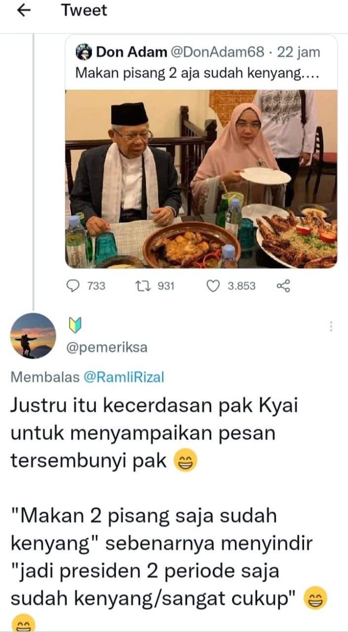 Warganet Kaitkan Pernyataan Wapres Soal Dua Pisang Bikin Kenyang Dengan Masa Jabatan Presiden 1 Warganet Kaitkan Pernyataan Wapres Soal Dua Pisang Bikin Kenyang Dengan Masa Jabatan Presiden
