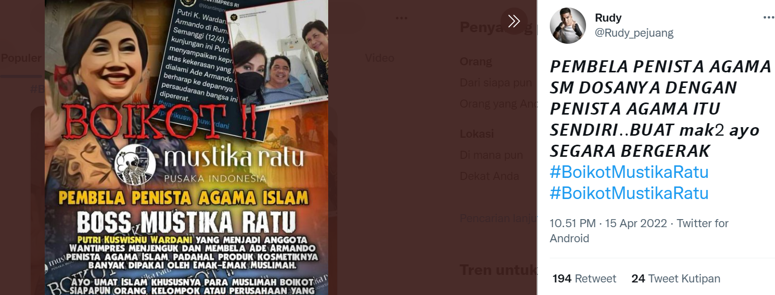 Boikot Mustika Ratu Bergema Usai Wantimpres Putri Kuswisnu Jenguk Ade Armando 7 Boikot Mustika Ratu Bergema Usai Wantimpres Putri Kuswisnu Jenguk Ade Armando