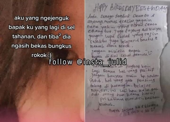 Nyesek! Seorang Wanita Bagikan Kisah Pilu Saat Jenguk Sang Ayah di Sel, Isinya Sebuah Pesan yang Bikin Baper 1 Nyesek! Seorang Wanita Bagikan Kisah Pilu Saat Jenguk Sang Ayah di Sel, Isinya Sebuah Pesan yang Bikin Baper