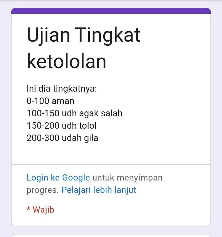 Klik Link Ujian Ketololan Docs Google From, Tes Seberapa Tolol nya Kamu, Apakah Masih Aman? 2 Klik Link Ujian Ketololan Docs Google From, Tes Seberapa Tolol nya Kamu, Apakah Masih Aman?