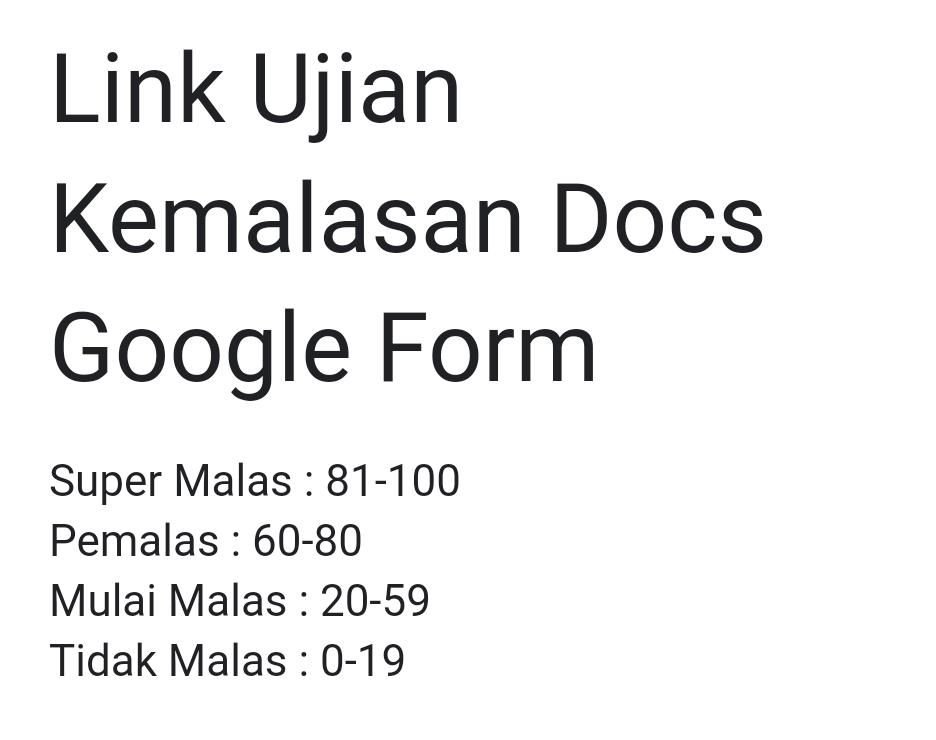 Ini Link Ujian Kemalasan Docs Google Form, Ketahui Apakah Kamu Super Malas atau Tidak 2 Ini Link Ujian Kemalasan Docs Google Form, Ketahui Apakah Kamu Super Malas atau Tidak