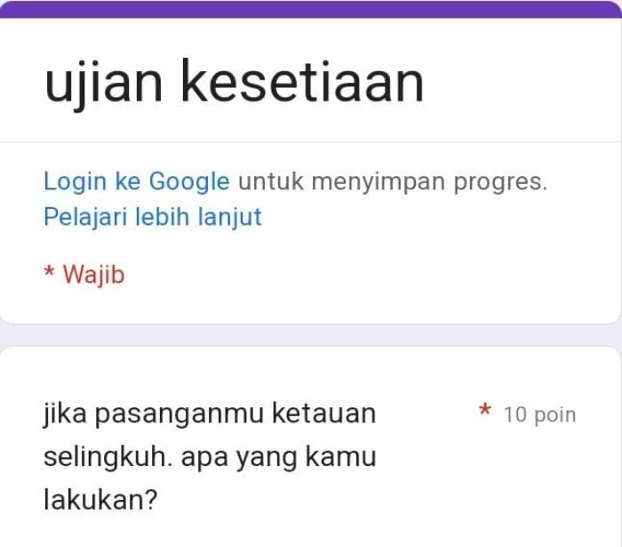 Ini Link Ujian Kesetiaan Docs Google Form, Ketahui Apakah Kamu Setia atau Tidak 1 Ini Link Ujian Kesetiaan Docs Google Form, Ketahui Apakah Kamu Setia atau Tidak