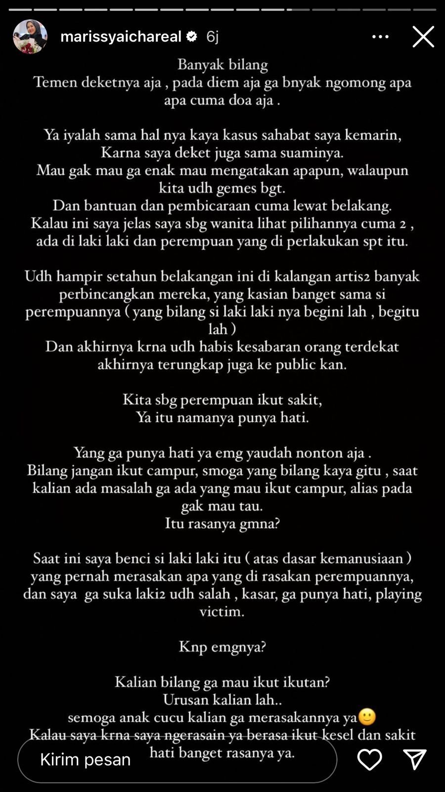 Dihujat Usai Bocorkan Story Close Friend Rizky Billar, Marissya Icha Balas Netizen Ngga Punya Hati