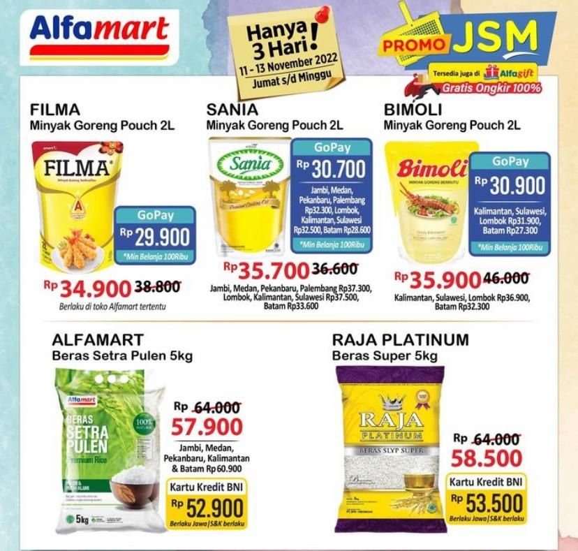 Hanya 3 Hari! Katalog Promo JSM Alfamart 11 hingga 13 November 2022: Kebutuhan Pokok dan Camilan Banting Harga 6 Hanya 3 Hari! Katalog Promo JSM Alfamart 11 hingga 13 November 2022: Kebutuhan Pokok dan Camilan Banting Harga