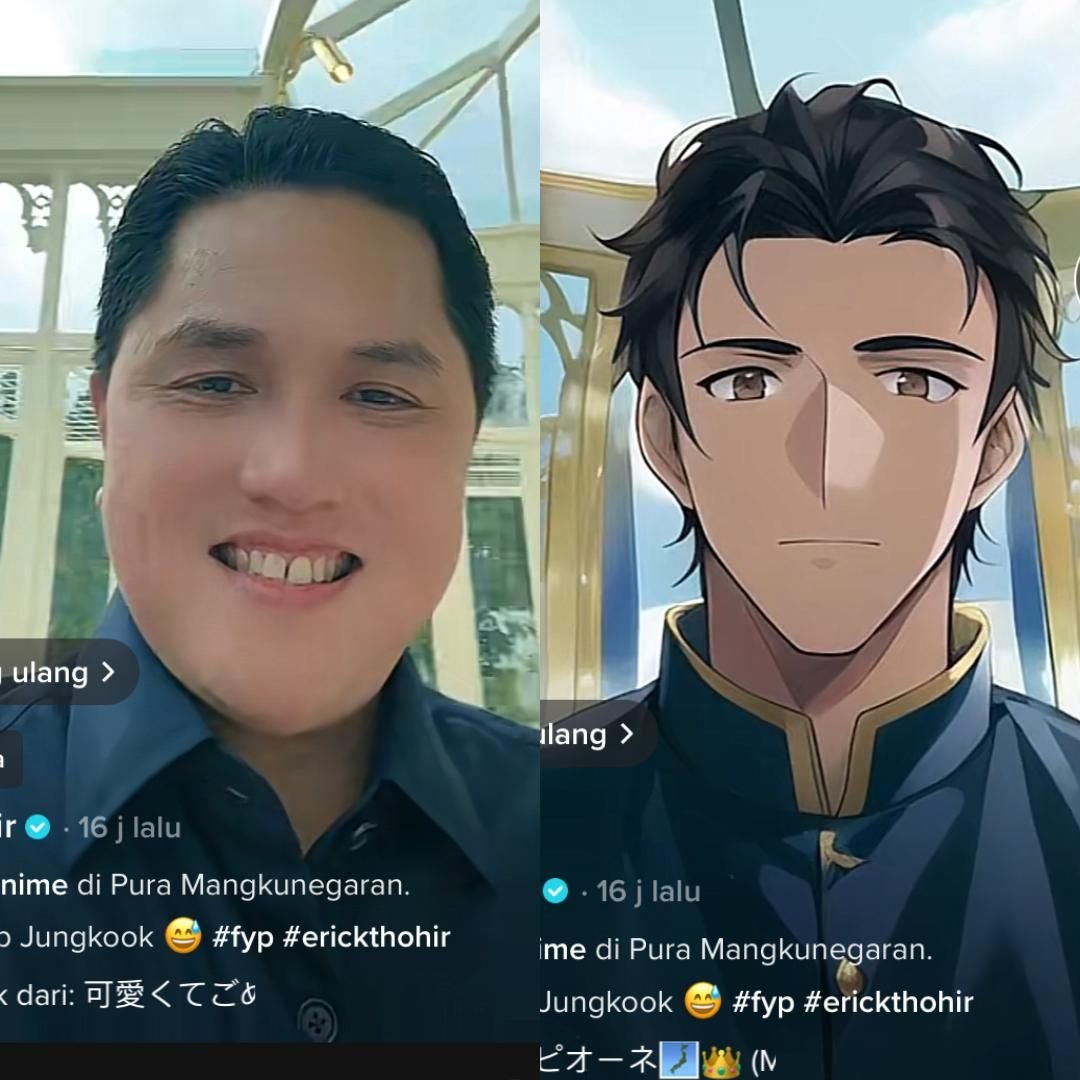 Erick Thohir Ikutan Filter Al Manga yang Viral di TikTok: Kok Jadi Mirip Jungkook BTS