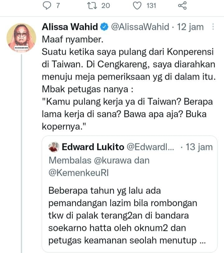 Dikira TKW Dari Taiwan, Anak Mantan Presiden Gusdur Cerita Pernah "Dipalak" Petugas Bandara Soekarno-Hatta