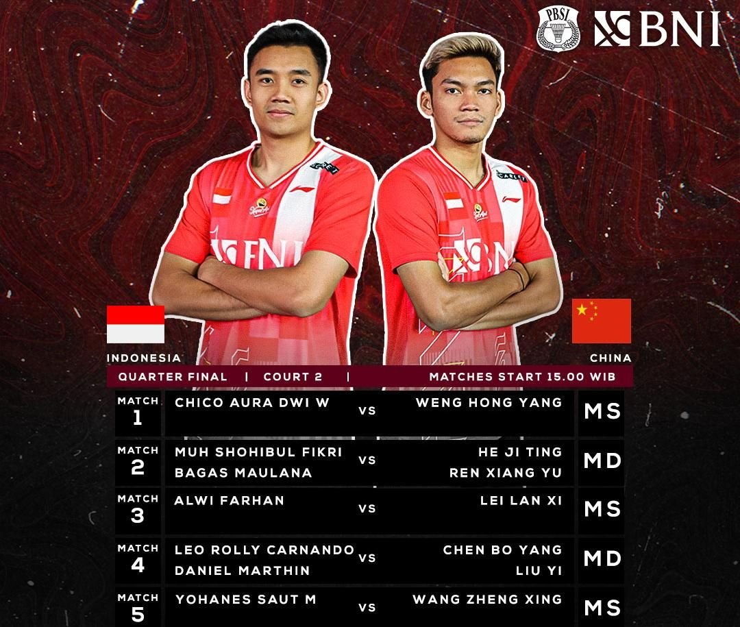 Link Live Streaming Perempatfinal BATC 2024, Indonesia vs China