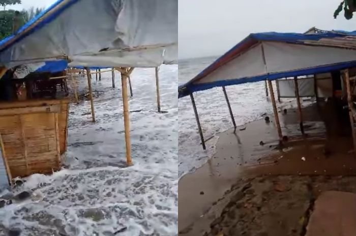Ombak Besar Hantam Warung di Pinggir Pantai Anyer, Pedagang Tidak Bisa Berjualan 2 Ombak Besar Hantam Warung di Pinggir Pantai Anyer, Pedagang Tidak Bisa Berjualan