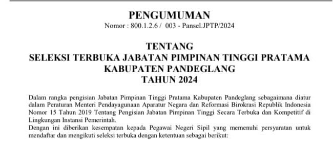 Buruan Daftar! 4 Jabatan Kepala OPD Dilelang, Cek Persyaratannya di Sini 1 Buruan Daftar! 4 Jabatan Kepala OPD Dilelang, Cek Persyaratannya di Sini