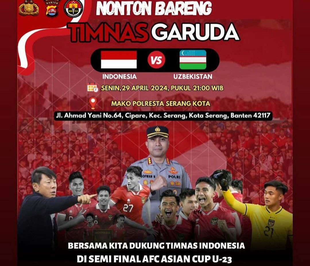 Lokasi Nobar Indonesia vs Uzbekistan di Kota Serang, Semi Final Piala Asia U23 2024