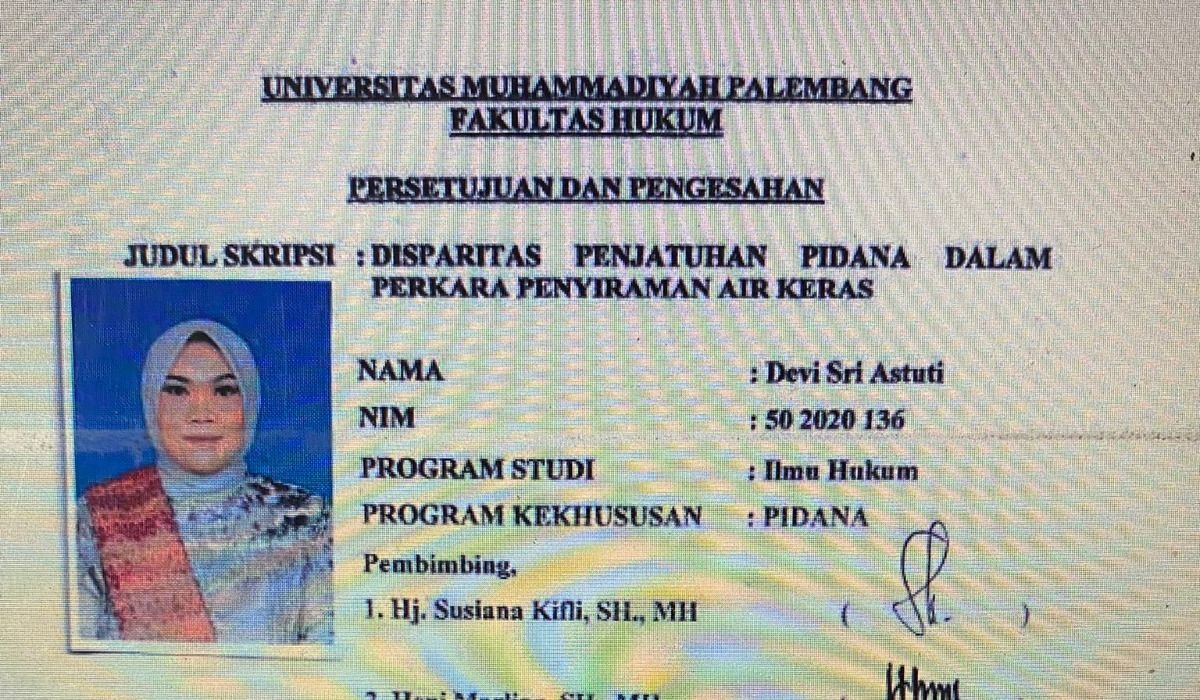 Usai Diduga Plagiasi Skripsi, Devi Sri Astuti Terancam Gagal Sarjana di Universitas Muhammadiyah Palembang?