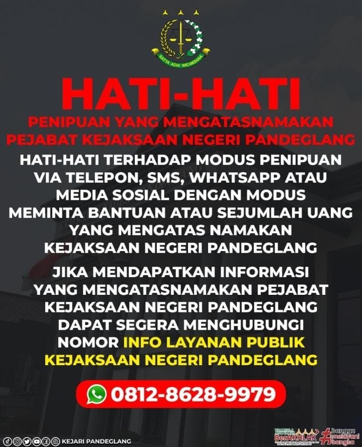 Namanya Dicatut untuk Meminta Uang, Kajari Pandeglang Minta Warga dan Pejabat Tak Percaya