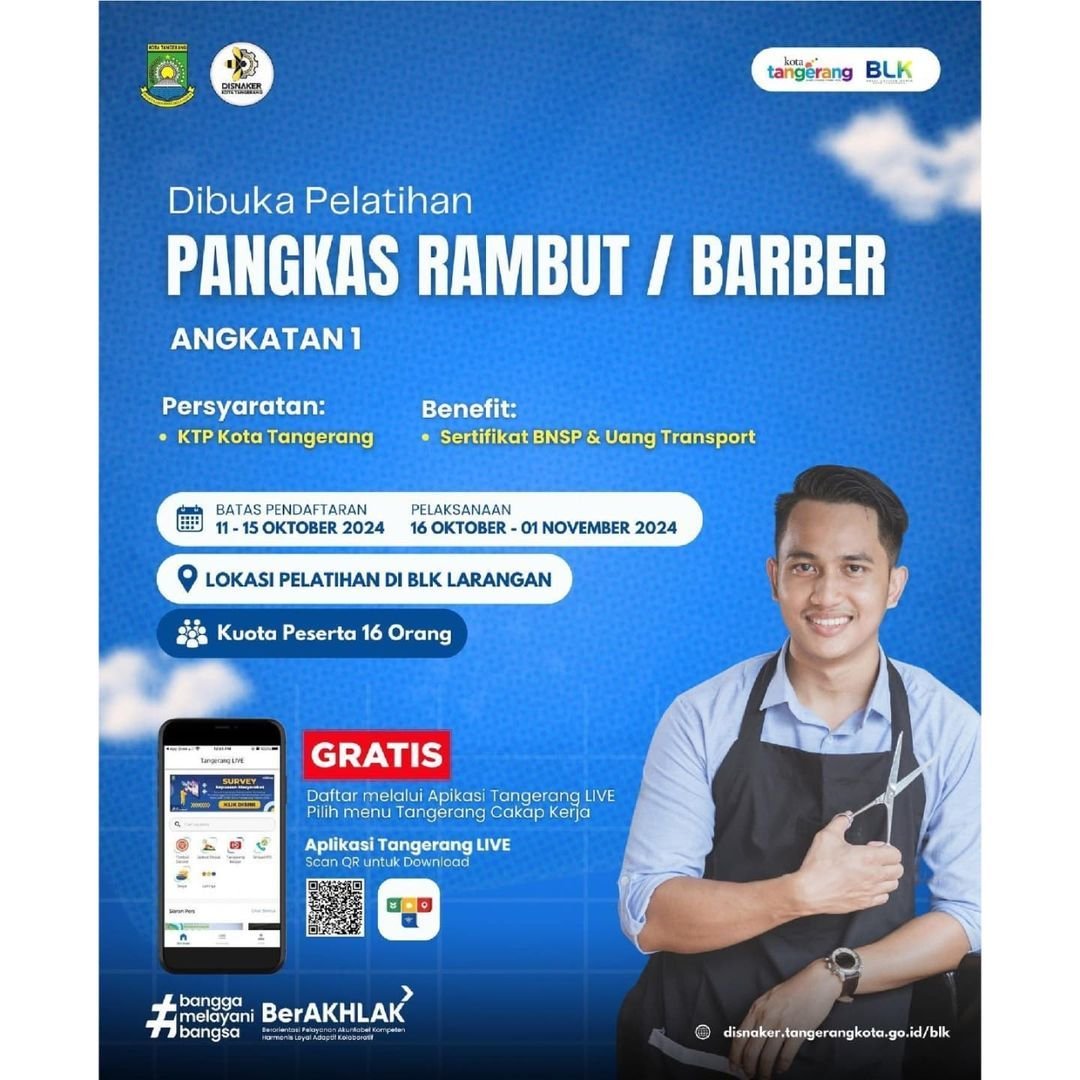 GRATIS! Disnaker Kota Tangerang Buka Pelatihan Bahasa Jepang dan Pangkas Rambut