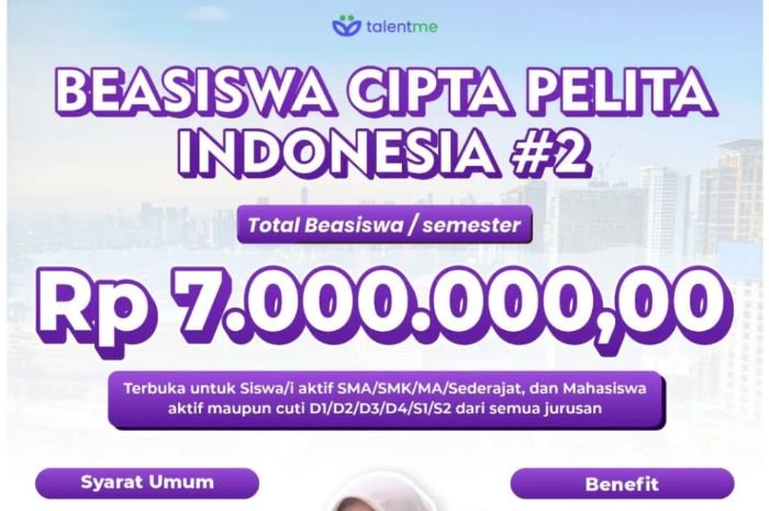 Info Beasiswa! Beasiswa Cipta Pelita Indonesia untuk Siswa SMA hingga S2