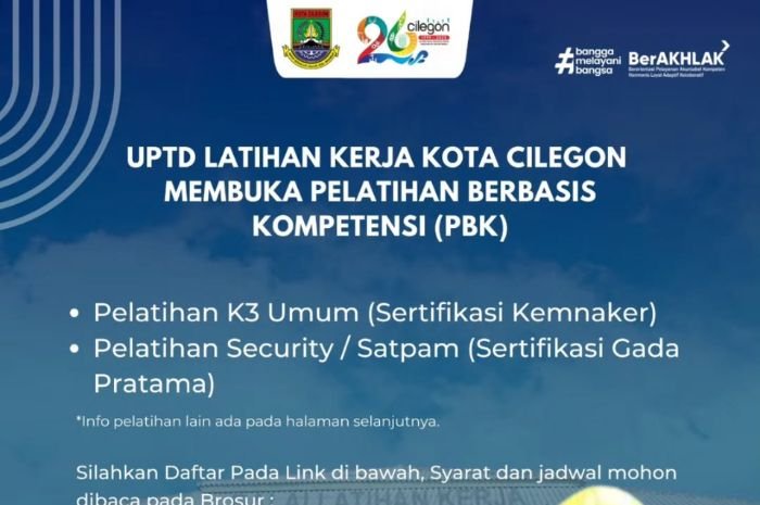UPTD Latihan Kerja Kota Cilegon Membuka Pelatihan Berbasis Kompetensi, Tersedia 12 Program 1 UPTD Latihan Kerja Kota Cilegon Membuka Pelatihan Berbasis Kompetensi, Tersedia 12 Program