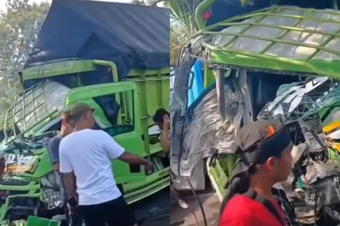 2 Truk Tabrakan Adu Kepala di Jalan Raya Anyar-Cinangka