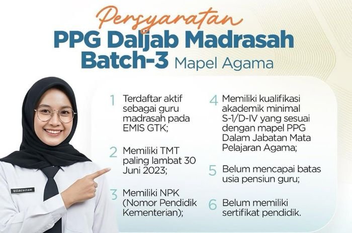 Persyaratan PPG Daljab Madrasah Batch 3 Mapel Agama Tahun 2025, Cek Ada Apa Saja? 8 Persyaratan PPG Daljab Madrasah Batch 3 Mapel Agama Tahun 2025, Cek Ada Apa Saja?