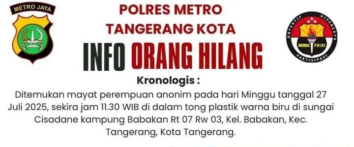 Mayat Perempuan dalam Drum di Sungai Cisadane Diduga Warga Pandeglang yang Hilang Sejak Juni