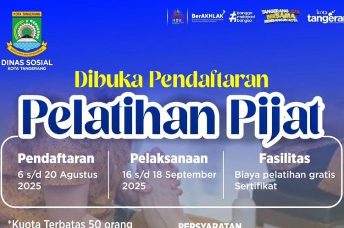 Kuota Terbatas! Pemkot Tangerang Buka Pelatihan Pijat Gratis, Cek Persyaratannya di Sini