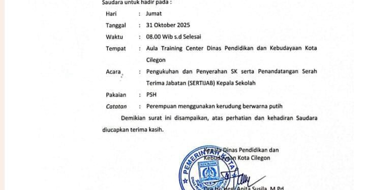 Dindikbud Cilegon Rombak Posisi Kabinet, Sejumlah Kepala Sekolah Mulai Mutasi 1 Kota Cilegon