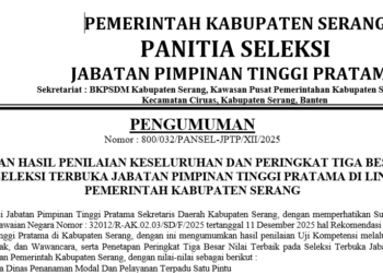 Hasil Lengkap 3 Besar Open Bidding 6 Jabatan Eselon II di Kabupaten Serang 7 open bidding eselon II Pemkab Serang