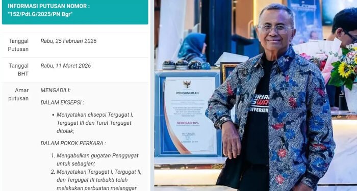 Dahlan Iskan Menang Gugatan Saham Radar Bogor, Tergugat Wajib Bayar Ganti Rugi Rp1,8 Miliar 1 Dahlan Iskan usai memenangkan gugatan sengketa saham Radar Bogor di Pengadilan Negeri Bogor, Rabu (25/2/2026).