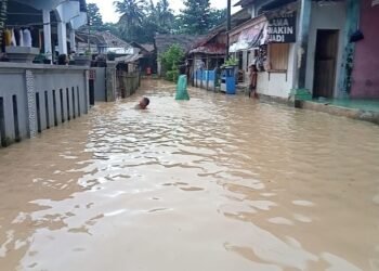 Rumah warga Kampung Kalicaah, Desa Tanjung Jaya, Kecamatan Panimbang, Kabupaten Pandeglang, terendam banjir, Minggu, 8 Februari 2026. (Kiriman Warga)