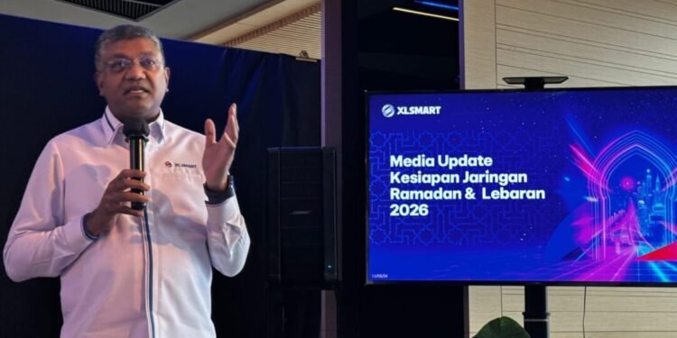 Direktur and Chief Technology Officer Xlsmart Shurish Subbramaniam saat menyampaikan kesiapan jaringan XLSmart menghadapi lonjakan trafik saat Ramadan dan Lebaran 2026. (XLSmart untuk Banten Raya)