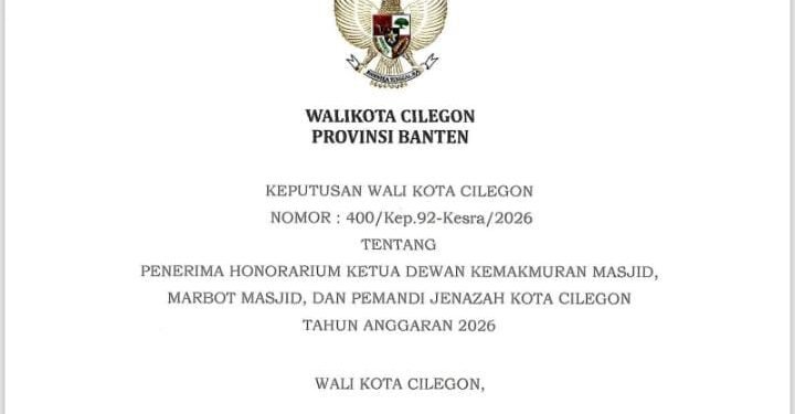 SK Walikota Cilegon soal honor Ketua DKM, Marbot dan Pendi Jenazah. (Dokumen Istimewa)