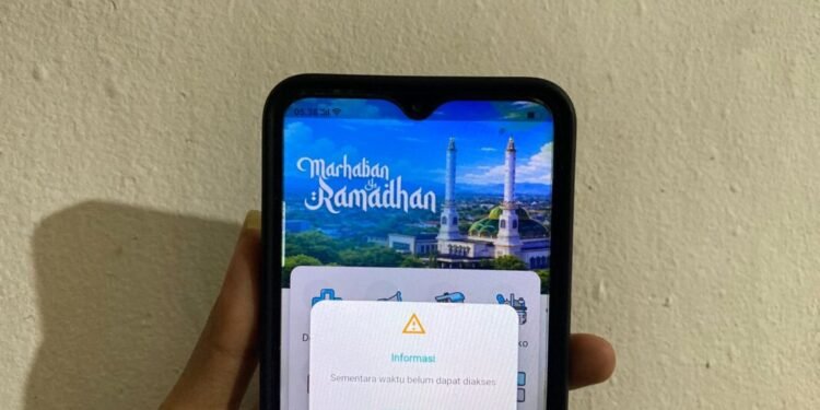 Tampilan menu Mudik di aplikasi Cilegon Juare yang belum dapat diakses, Jumat (6/3). (Tia/Banten Raya)