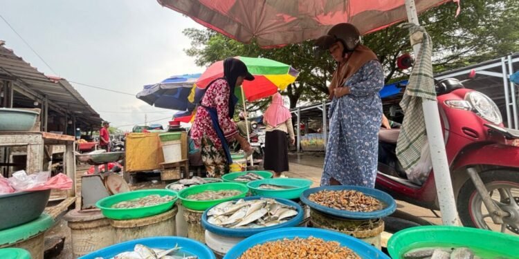 Harga Ikan di Pasar Kranggot Cilegon Masih Tinggi, Pedagang Alami Penurunan Omzet 1 Pedagang ikan di Pasar Kranggot Kota Cilegon pada Minggu, 1 Maret 2026. (Tia/Bantenraya.com)