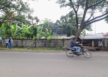 Kondisi PJU yang rusak di Jalan Raya Merak-Cilegon yang membuat akses mudik masih gelap, Senin 2 Maret 2026. (Uri/Bantenraya.com)