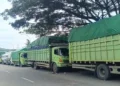 Antrean Truk di Pelabuhan Merak Mengular, Butuh Waktu Belasan Jam untuk Masuk Kapal 3 Antrean truk di Pelabuhan Merak hingga Jalan Akses Tol Merak pada Rabu, 4 Maret 2026. (Uri/Bantenraya.com)