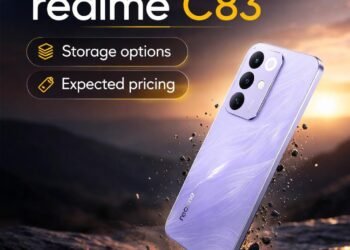 Tampilan Realme C83 5G yang sudah meluncur di India dengan harga terjangkau. (Instagram/@whatmobile_official)