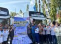 Pelepasan mudik gratis oleh Walikota Cilegon Robinsar pada Minggu, 15 Maret 2026. (Kiriman Warga)
